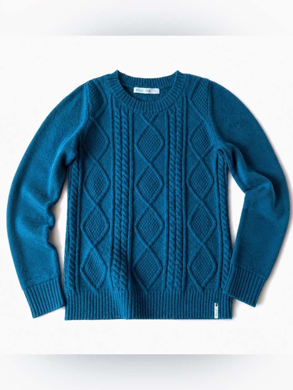 Woolrich Wool Blend Cable Knit Sweater Teal Blue Crewneck Pullover S